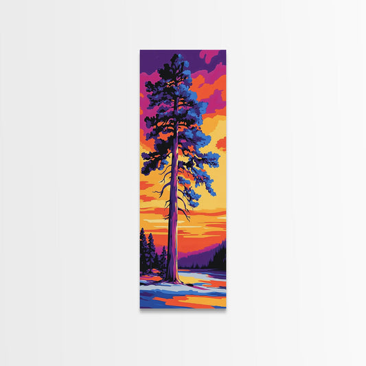Tall Pine Tree, Sunset Forest Art, Vibrant Nature Wall Decor, Woodland Painting, Rustic Home Decor, Living Room Art, Canvas Print