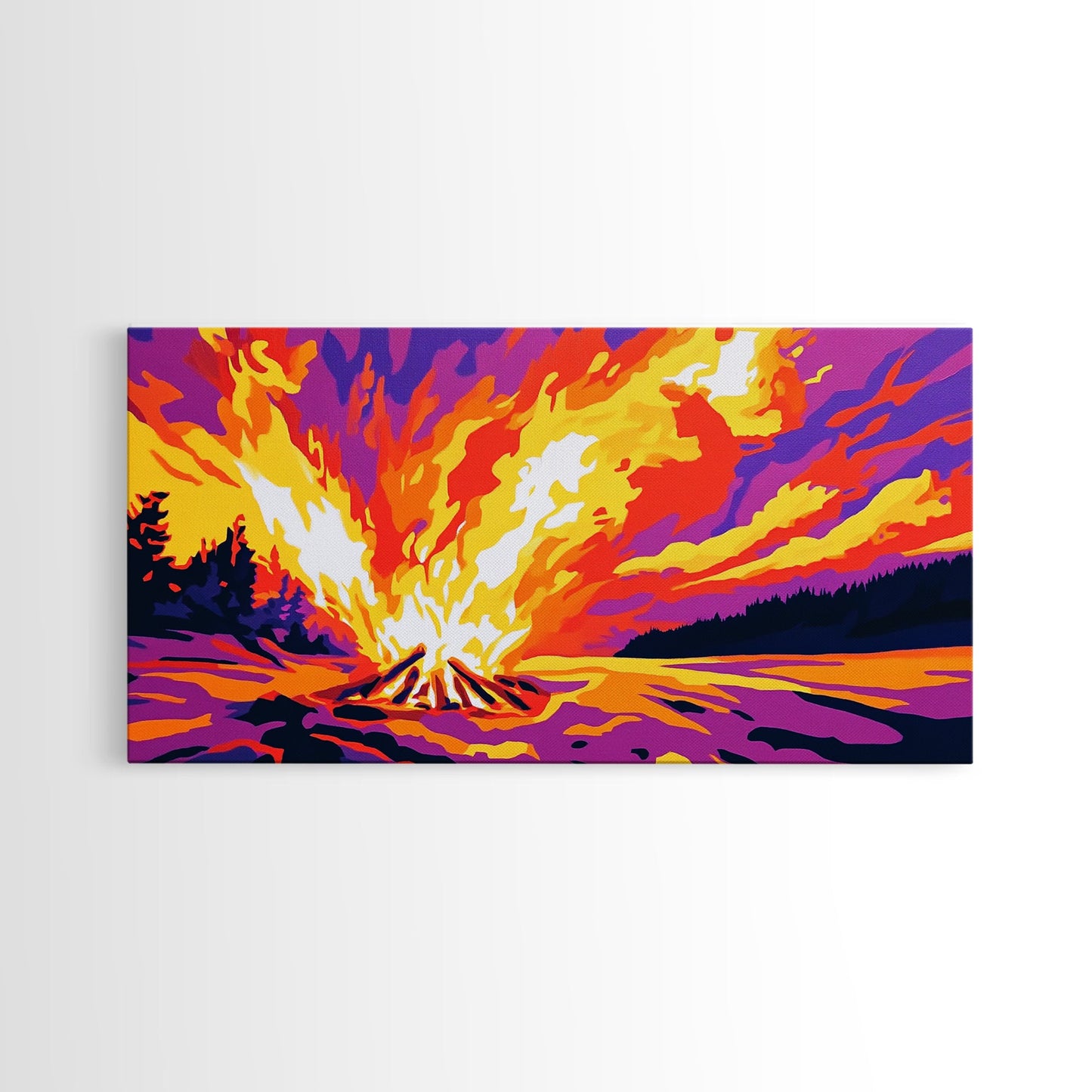 Campfire Blaze, Night Sky Glow, Framed Canvas Print, Cozy Cabin Wall Art, Rustic Living Room, Adventure Decor, Warm Autumn Colors