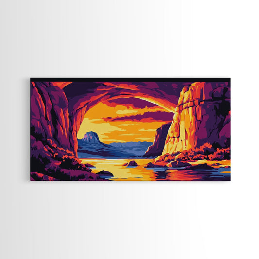 Canyon View, River Sunset, Majestic Landscape, Southwest Decor, Warm Tones, Nature Escape, Living Room or Office, Framed Canvas Print