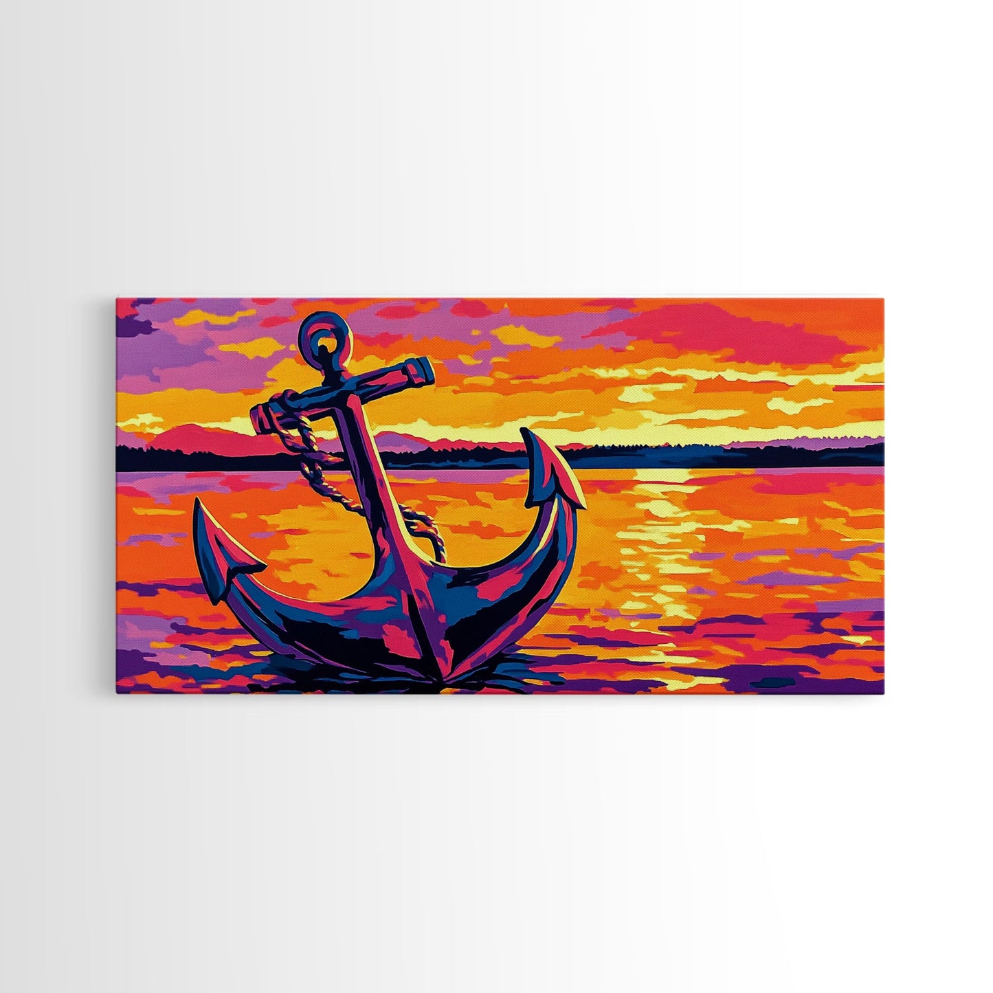 Anchor Sunset, Nautical Wall Art, Coastal Home Decor, Bold Ocean Print, Canvas Print, Beach House Art, Living Room Wall Art