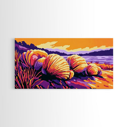 Coastal Shells, Ocean Decor, Beach Art, Vibrant Seascape, Framed Canvas Print, Nautical Home Decor, Living Room Wall Art, Gift Idea