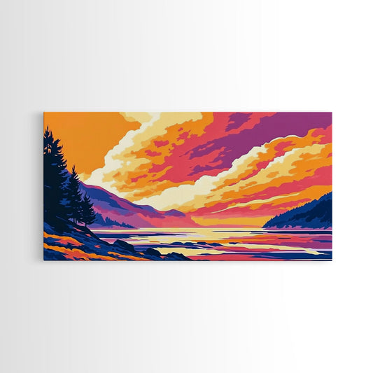 Golden Horizon, Colorful Sunset, Vibrant Landscape, Framed Canvas Print, Nature Art, Living Room Decor, Boho Home Art, Modern Artwork