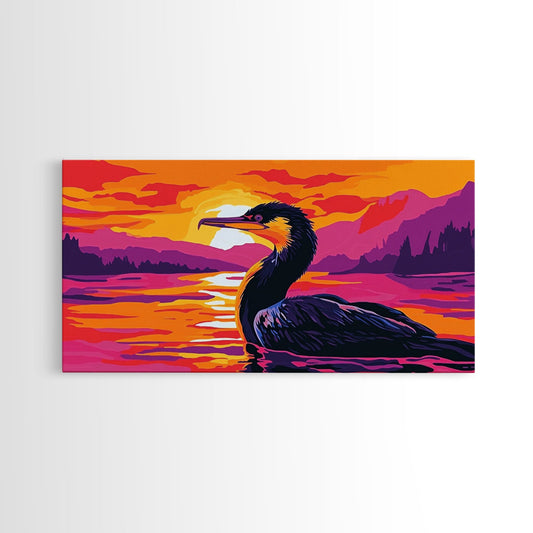 Sunset Bird, Waterfowl Painting, Lakehouse Decor, Canvas Print, Nature Wall Art, Living Room Art, Colorful Landscape, Wildlife Home Decor