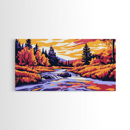 Autumn River, Fall Colors, Nature Scene, Framed Canvas Print, Rustic Home Decor, Living Room Wall Art, Landscape Painting, Boho Art