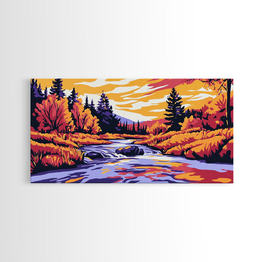 Autumn River, Fall Colors, Nature Scene, Framed Canvas Print, Rustic Home Decor, Living Room Wall Art, Landscape Painting, Boho Art