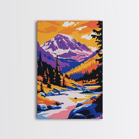 Snowy Peaks, Majestic Mountains, Wilderness Landscape, Cabin Aesthetic, Cozy Decor, Adventure Theme, Living Room, Canvas Print, Bold Colors