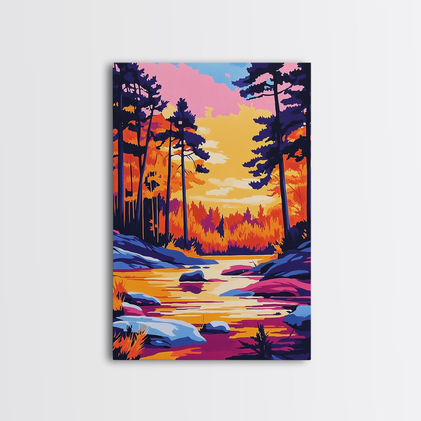 Autumn Forest, Golden Trees, Reflections On Water, Fall Landscape, Canvas Print, Cozy Home Decor, Warm Tones, Seasonal Wall Art