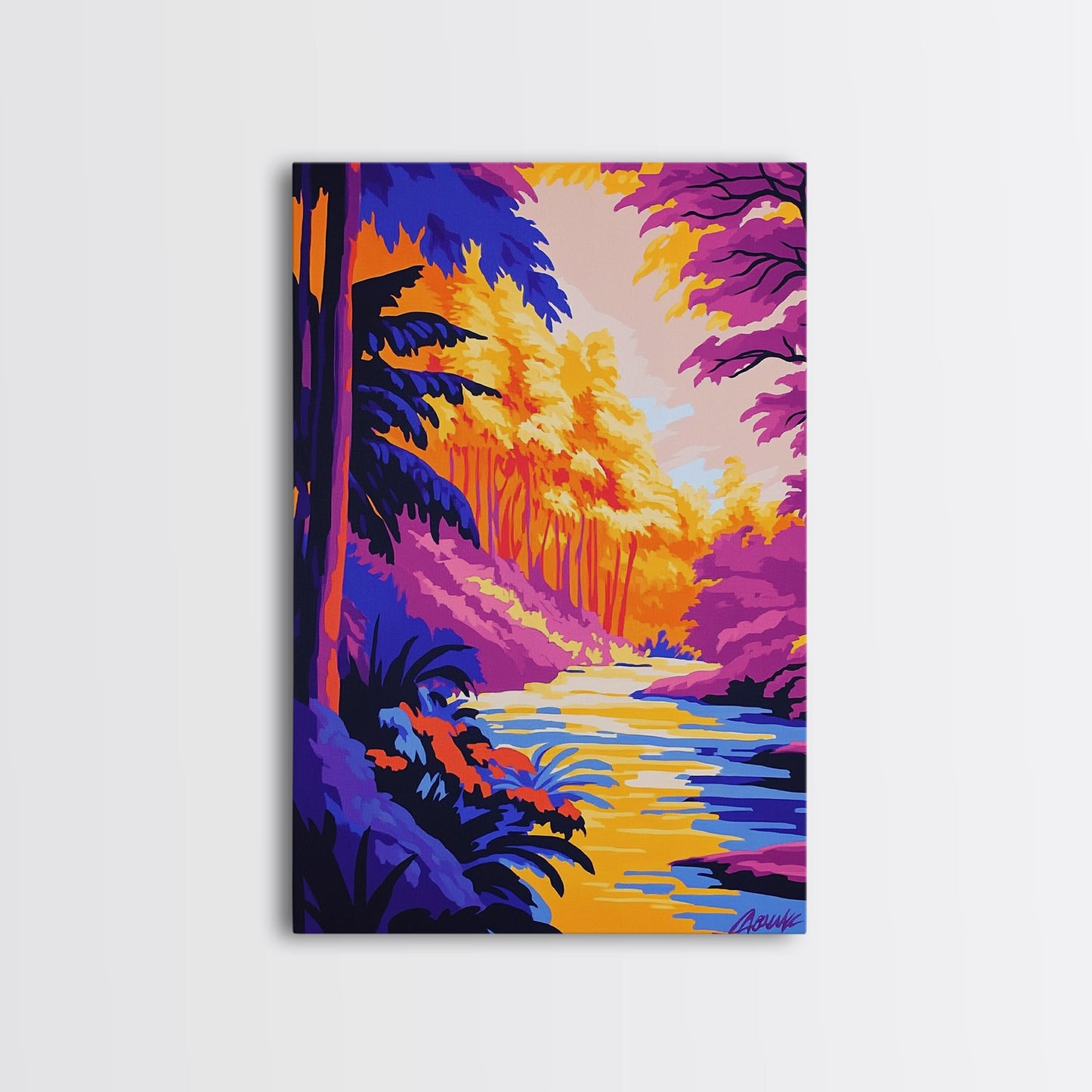 Enchanted River, Fantasy Landscape, Bright Colors, Nature Inspired, Canvas Print, Mystical Forest Art, Living Room Wall Art