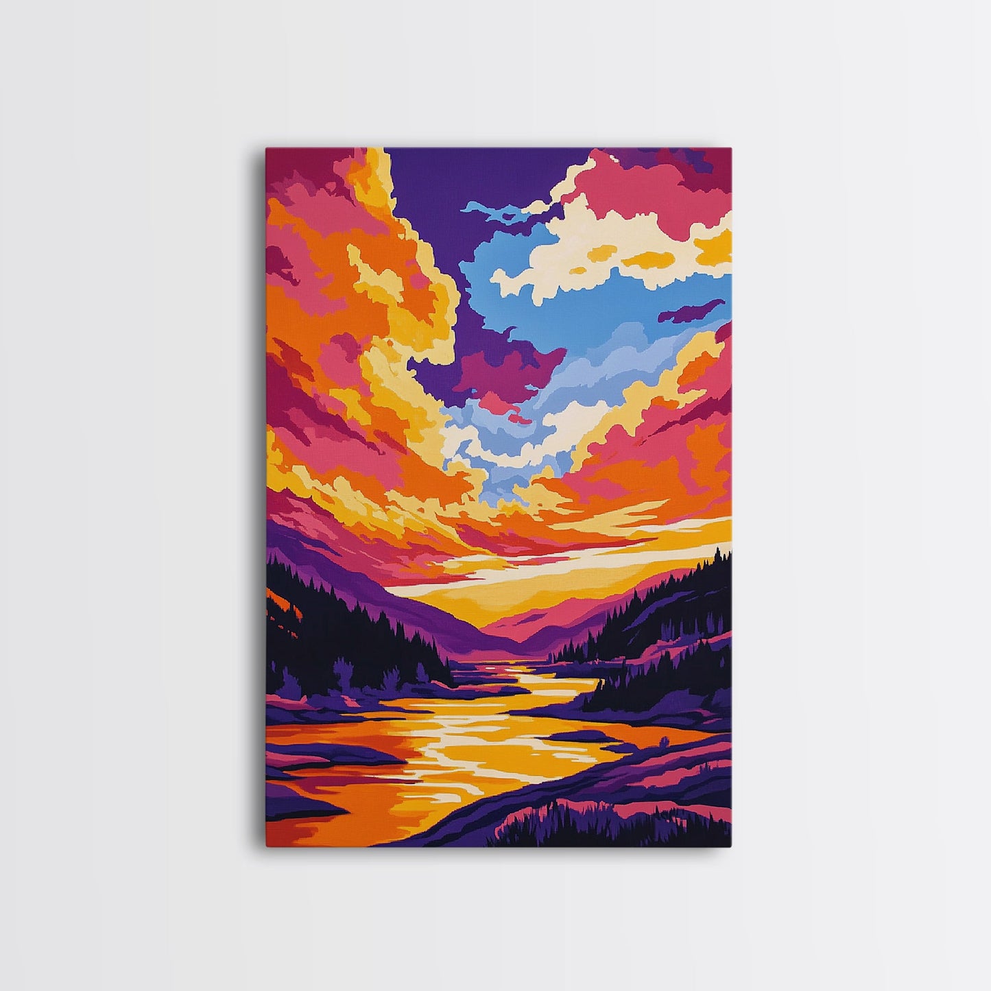 Alpine Reflection, Mountain Lake, Vibrant Wilderness, Canvas Print, Cabin Decor, Nature Painting, Sunset Colors, Adventure Art