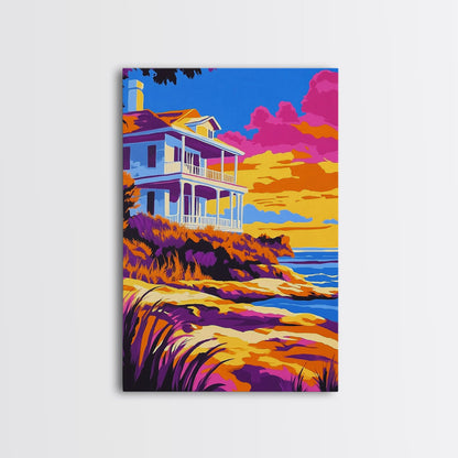 Coastal Home, Seaside Escape, Beach House, Canvas Print, Ocean Wall Art, Vibrant Summer Decor, Living Room Wall Art