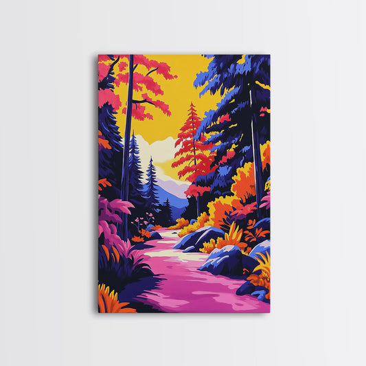 Forest Path, Vibrant Trees, Nature Serenity, Canvas Print, Boho Wall Art, Colorful Landscape, Home Decor, Nature Inspired Living Room Art
