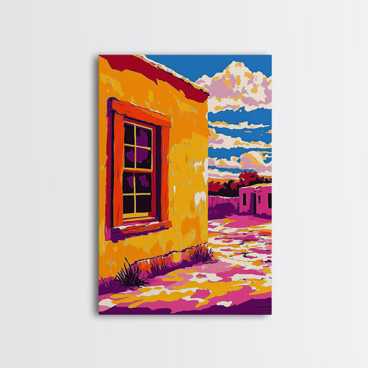 Adobe House, Southwestern Art, Canvas Print, Warm Desert Painting, Rustic Wall Decor, Bold Color Artwork, Living Room Decor, Earthy Tones