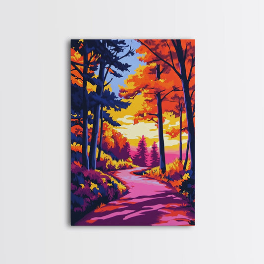 Forest Path, Autumn Trees, Colorful Nature, Cozy Fall Decor, Canvas Print, Living Room Wall Art, Rustic Home, Seasonal Wall Art