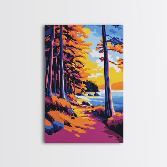 Forest Path, Fall Landscape, Nature Wall Art, Vibrant Autumn Colors, Cabin Decor, Rustic Home, Framed Canvas Print, Cozy Gift