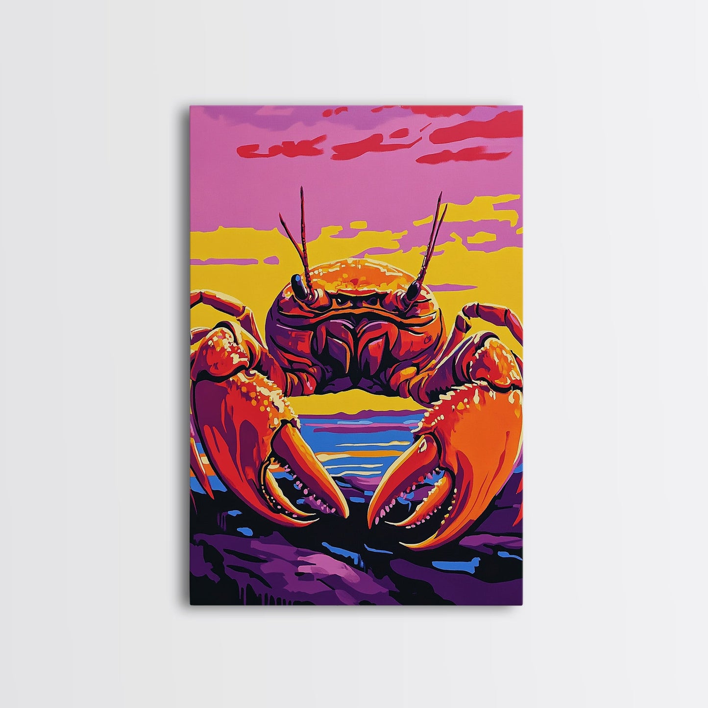 Crab Painting, Colorful Coastal Wall Art, Nautical Kitchen Canvas Print, Beach House Decor, Ocean Theme Wall Art, Vibrant Seafood Art