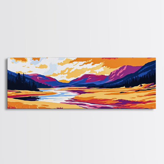 Mountain River, Landscape Canvas Print, Colorful Wall Art, Nature Painting, Rustic Home Decor, Framed Canvas Print, Vibrant Artwork
