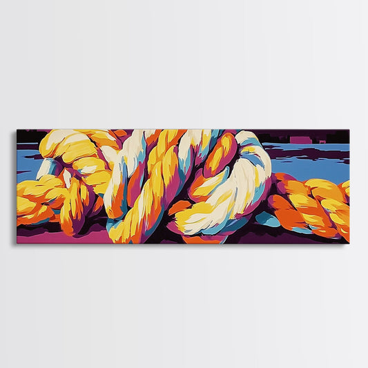 Nautical Rope, Ocean Harbor, Coastal Decor, Maritime Wall Art, Framed Canvas Print, Living Room, Beach House Artwork, Bold Nautical Art