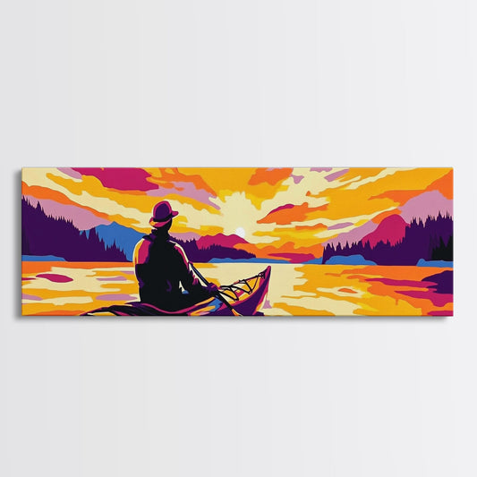 Kayak Adventure, Scenic Lake, Outdoor Wall Art, Sunset Reflections, Bold Landscape, Nature Escape, Vibrant Colors, Canvas Print