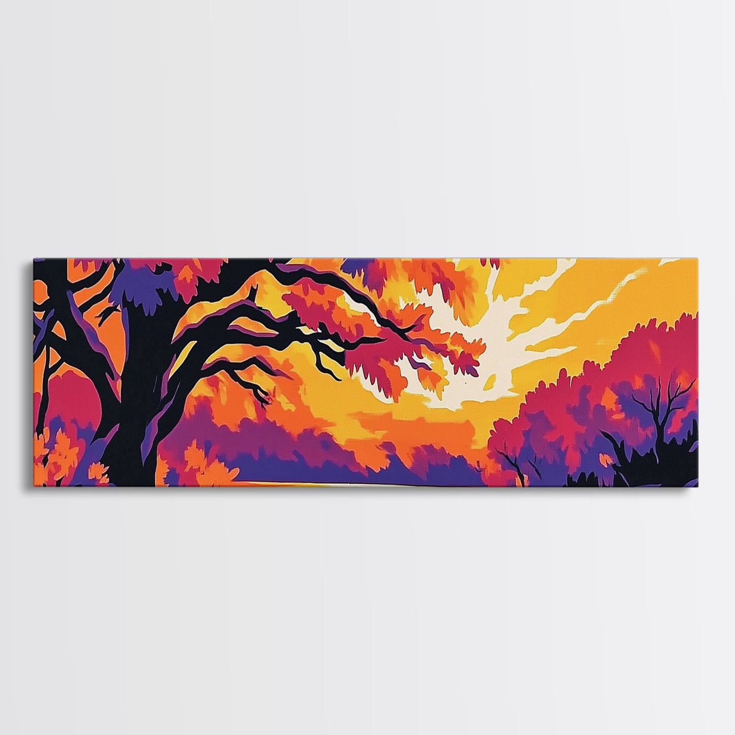 Autumn Tree, Sunset Landscape, Framed Canvas Print, Vibrant Wall Art, Fall Home Decor, Boho Art, Living Room Artwork, Nature Painting