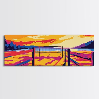 Beach Volleyball, Sunset Art, Tropical Wall Decor, Vibrant Home Design, Canvas Print, Living Room Wall Art, Summer Sports Poster