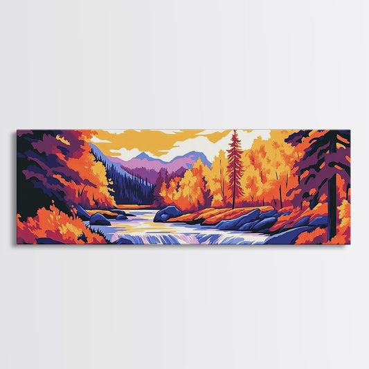 Wild River, Autumn Scenery, Vibrant Wall Art, Colorful Landscape, Framed Canvas Print, Nature Home Decor, Rustic Living Room Artwork