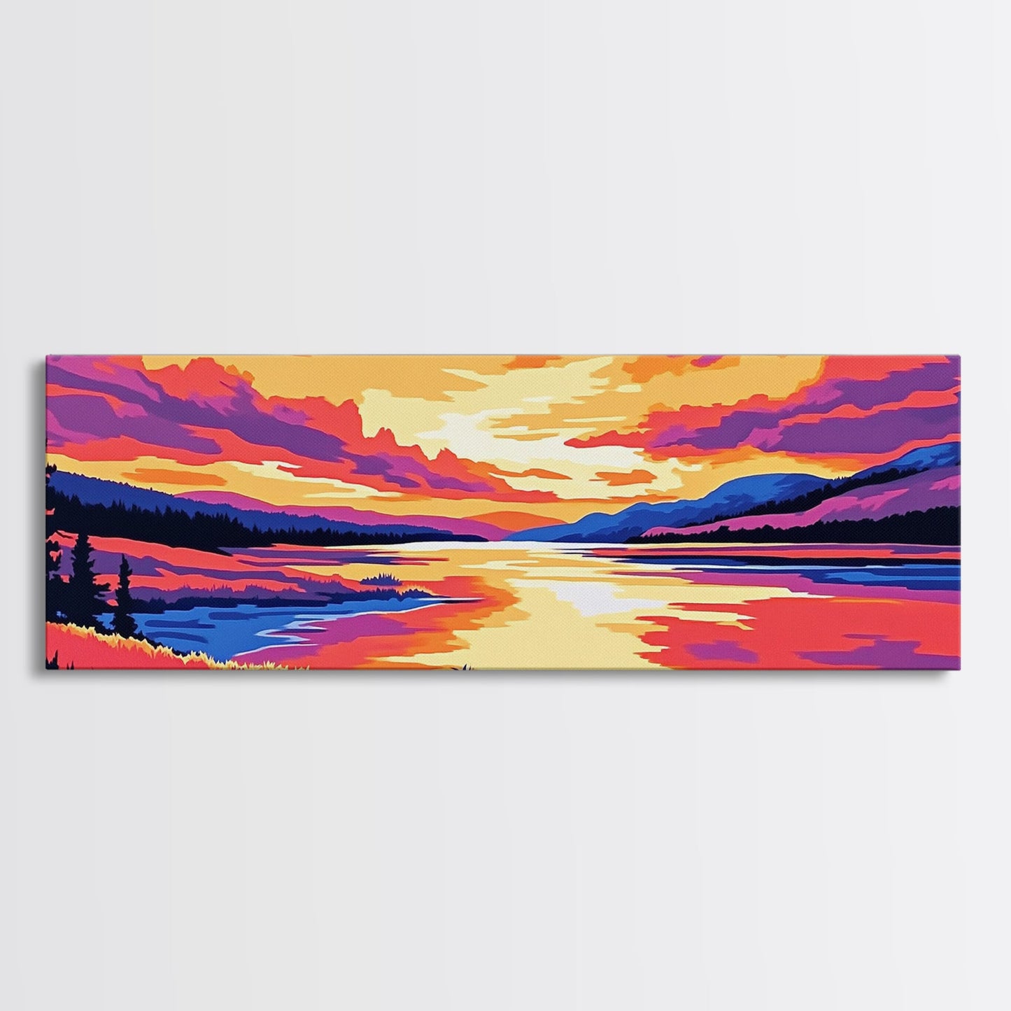 Serene River, Sunset Reflection, Vibrant Scenery, Peaceful Escape, Canvas Print, Nature Wall Art, Living Room Decor, Rustic Aesthetic