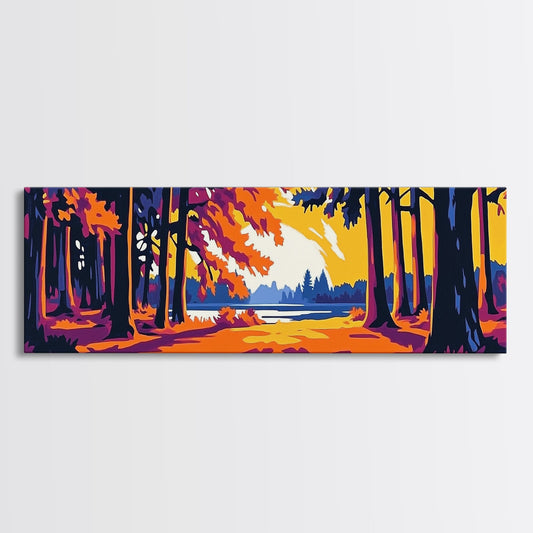 Autumn Forest, Vibrant Trees, Sunset Painting, Framed Canvas Print, Nature Wall Art, Living Room Decor, Fall Colors, Cabin Rustic Art