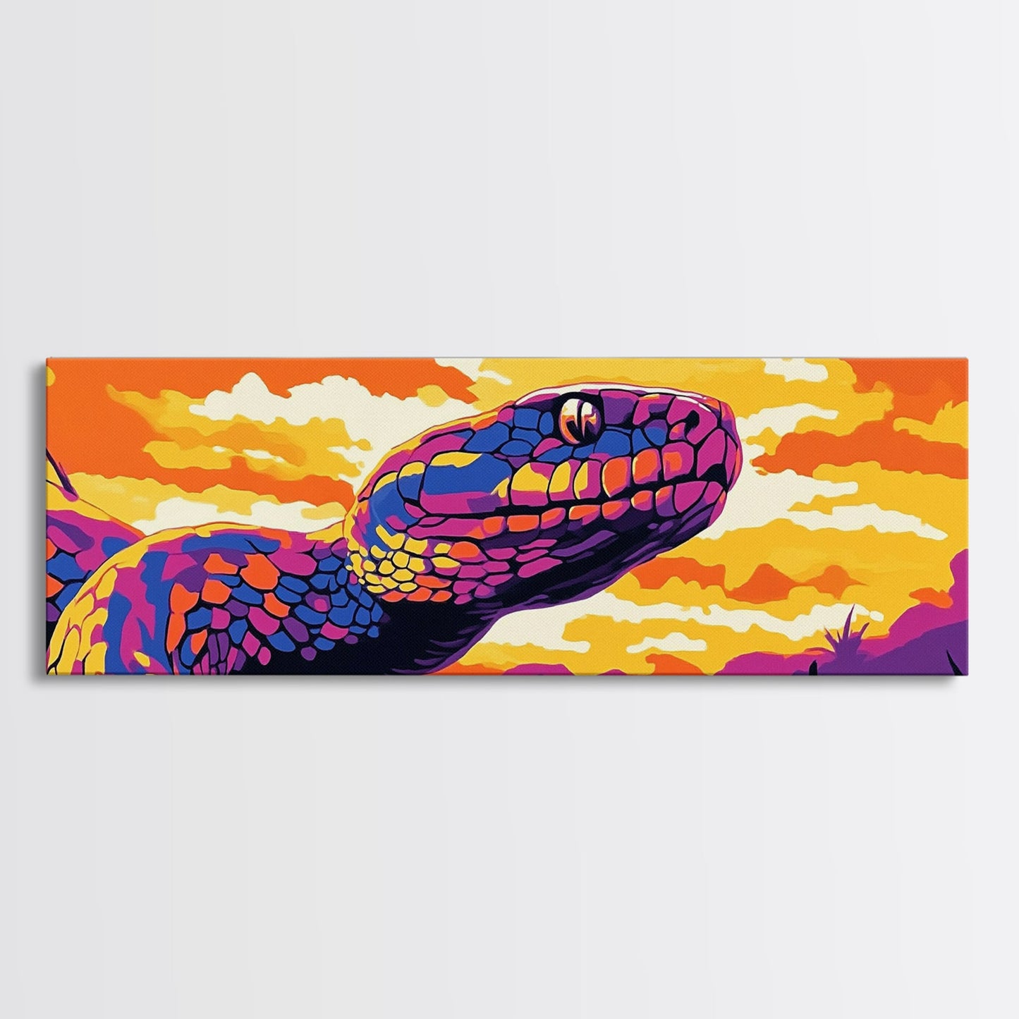 Vibrant Snake, Sunset Wildlife, Colorful Reptile, Nature Art, Framed Canvas Print, Boho Home Decor, Living Room Wall Art, Wildlife Gift