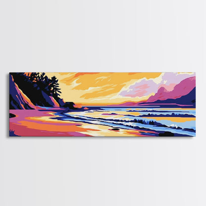 Ocean Waves, Beach Sunset, Coastal Serenity, Seaside Home Decor, Canvas Print, Relaxing Living Room Wall Art, Vibrant Nature Art