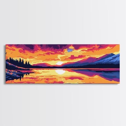 Bergspiegelung, Naturwandbild, Sonnenuntergang am See, Wildnis-Druck, Leinwanddruck, Rustikale Wohndekoration, Kunst fürs Wohnzimmer im Hüttenstil