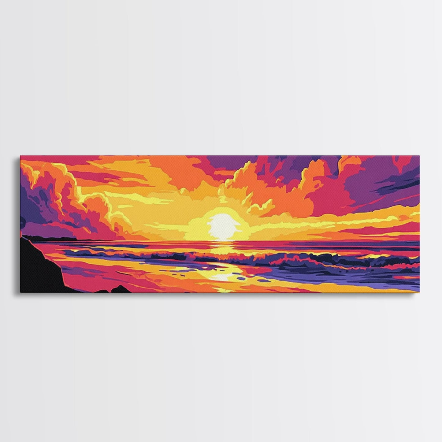 Beach Sunset, Tropical Wall Art, Coastal Landscape, Ocean View, Canvas Print, Bold Colors, Serene Living Room Decor, Summer Escape