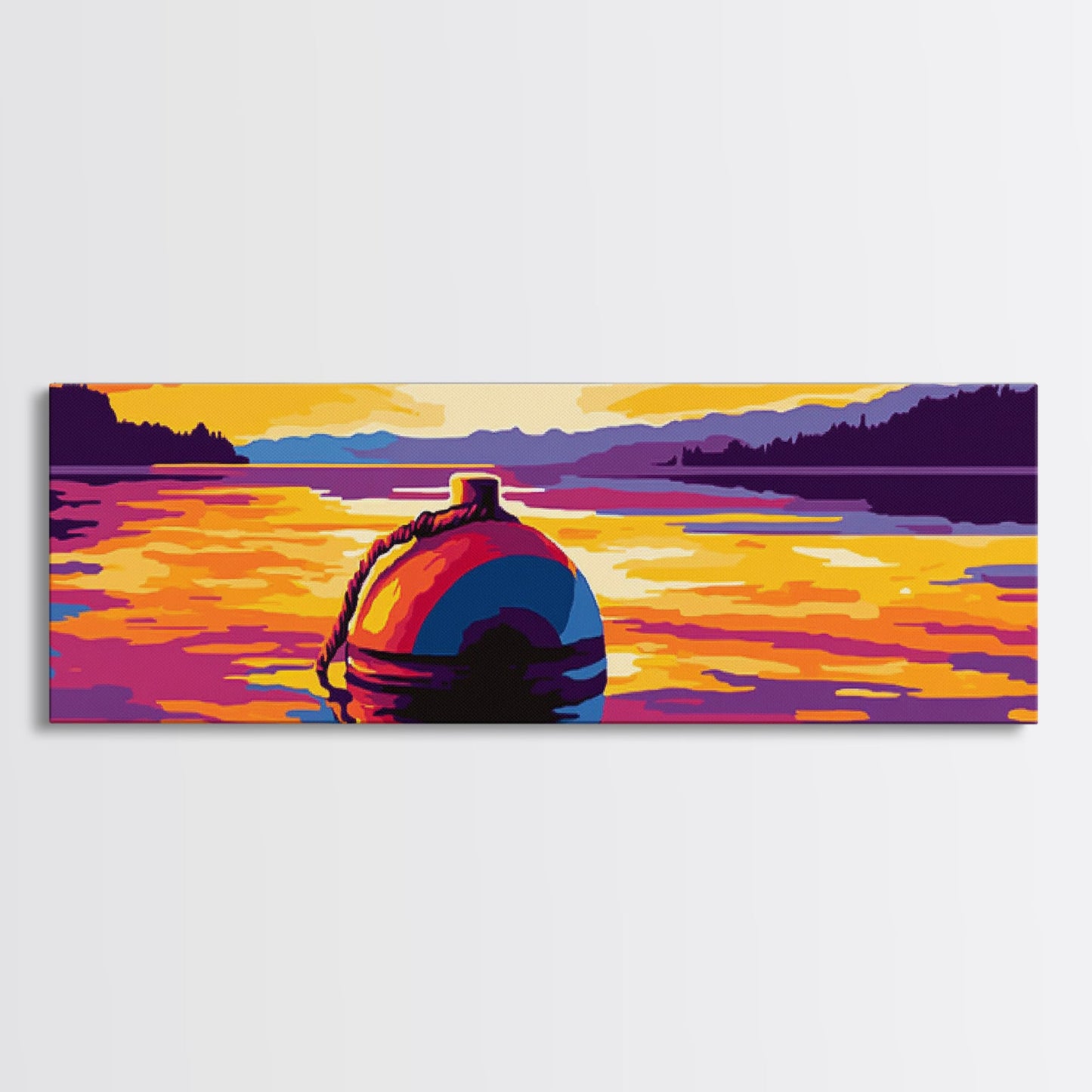 Floating Buoy, Lake Scene, Nautical Wall Art, Vibrant Water Reflection, Framed Canvas Print, Rustic Cabin Decor, Bold Seascape Art