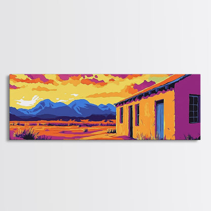 Desert House, Southwestern Art, Canvas Print, Rustic Wall Decor, Warm Tones, Vibrant Landscape, Boho Home Decor, Bedroom Wall Art