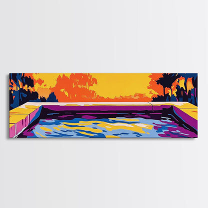 Modern Pool, Abstract Water, Canvas Print, Artistic Landscape, Sunset Glow, Vibrant Home Decor, Unique Wall Art, Office Decoration