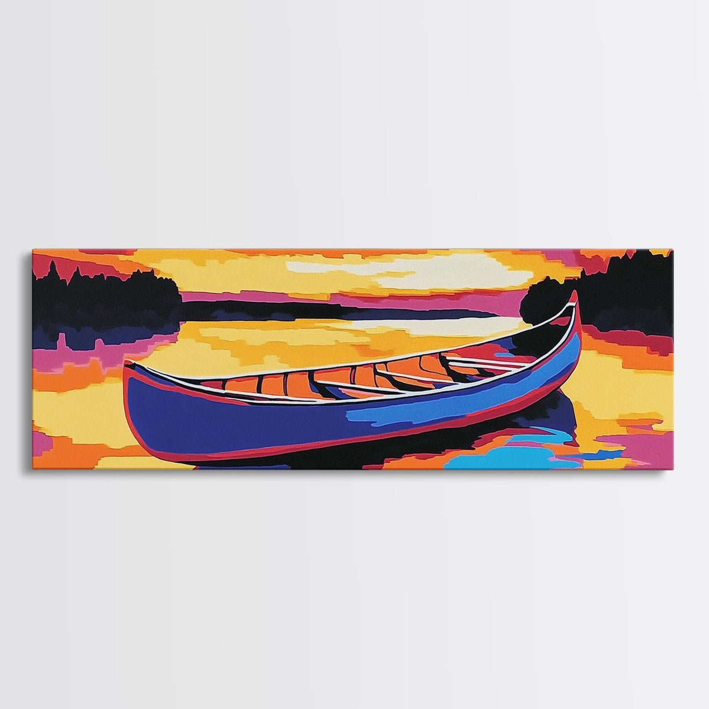 Canoe, Sunset, Water, Framed Canvas Print, Vibrant Lake Art, Nature Wall Art, Rustic Decor, Adventure Art, Cabin Wall Art, Autumn Artwork