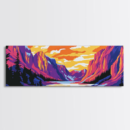 Mountain, Valley, Sunset, Framed Canvas Print, Bold Landscape Art, Nature Scene, Cabin Decor, Warm Tones, Rustic Wall Art, Adventure Art