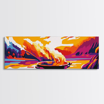 Campfire, Mountain Sunset, Wilderness Art, Canvas Print, Outdoor Enthusiast Gift, Rustic Decor, Living Room Wall Art, Warm Tones