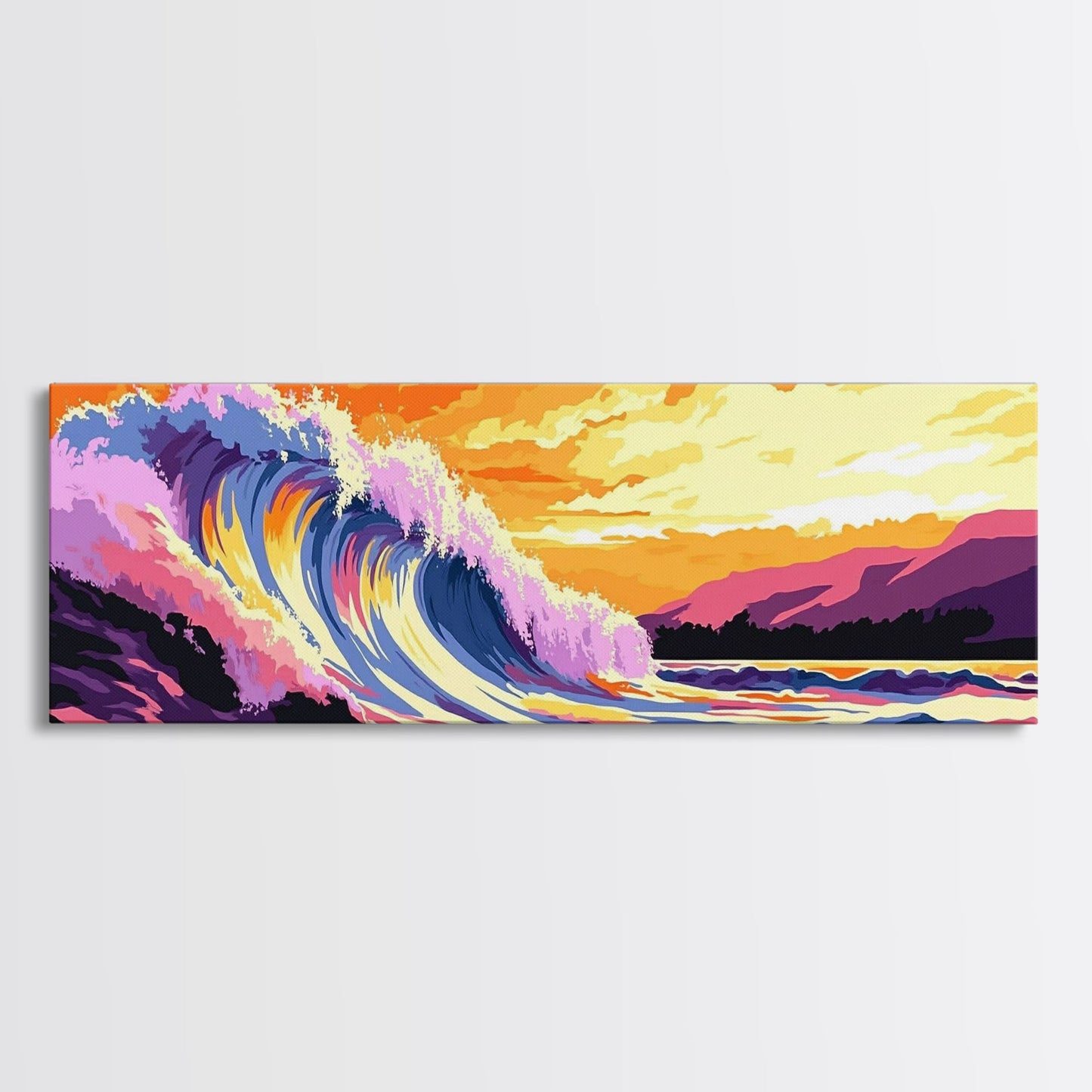 Ocean Wave Art, Beach Sunset Wall Art, Coastal Decor, Surfer Aesthetic, Vibrant Seascape, Large Wall Art, Living Room Art, Canvas Print