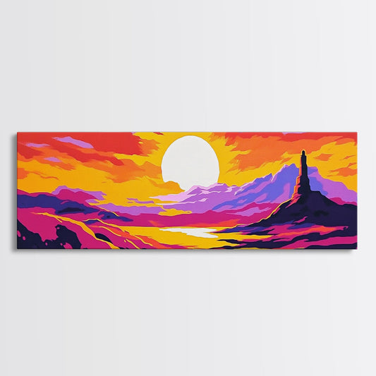 Desert Sunset Art, Western Landscape, Vibrant Canyon Painting, Bold Colorful Scenery, Rustic Wall Decor, Warm Southwest Vibes, Canvas Print