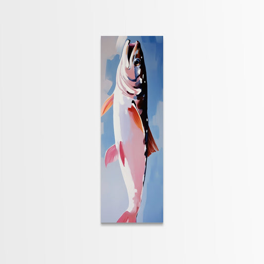 Trout Fish Art, Rustic Fishing Decor, Nature Wildlife Painting, Modern Minimalist Blue, Cabin Lodge Wall Art, Canvas Print