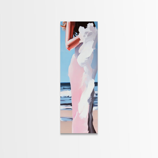 Beach Bride, Ocean Fashion, Elegant Woman, Framed Canvas Print, Coastal Wall Art, Soft Feminine Aesthetic, Living Room Wall Art