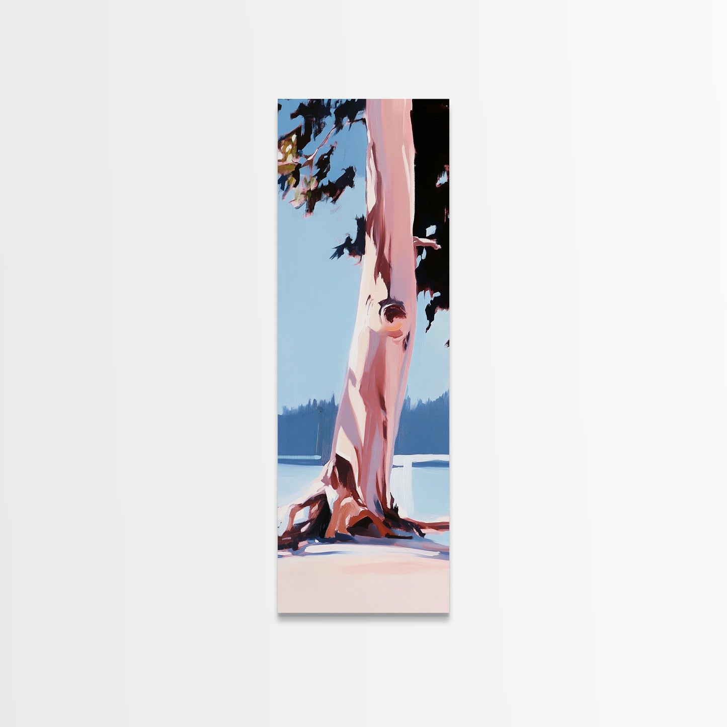 Tree Trunk, Nature Art, Minimalist Landscape, Rustic Decor, Living Room, Earthy Tones, Tranquil Scenery, Framed Canvas Print