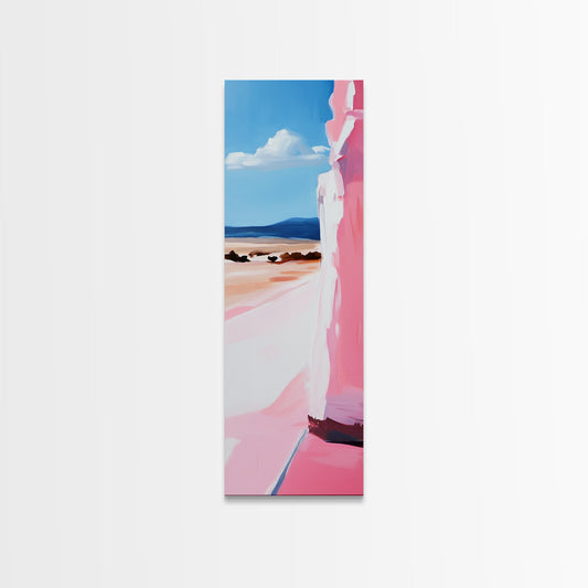 Pink Cliff, Ocean View, Tranquil Beach, Framed Canvas Print, Coastal Wall Art, Minimalist Painting, Living Room Decor, Gift, Blue