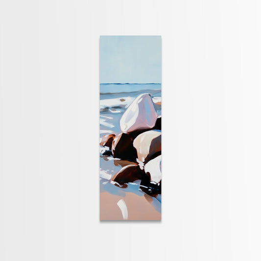 Ocean Rocks, Serene Shore, Tranquil View, Framed Canvas Print, Coastal Wall Art, Minimalist Painting, Bathroom Decor, Zen Art, Gift