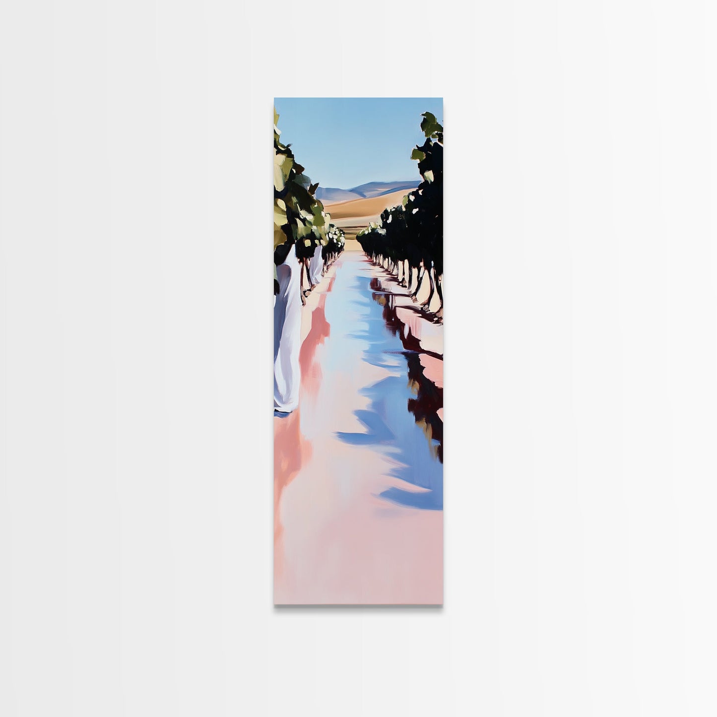 Weinbergweg, sanfte Hügel, ländliches Weinland, Leinwanddruck, naturnahe Wandkunst, elegante Landschaft, idyllische Naturszene