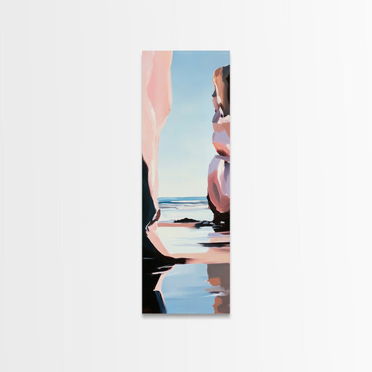 Coastal Rock, Ocean Reflections, Framed Canvas Print, Seaside Cliff Art, Beach House Decor, Minimalist Seascape, Relaxing Wall Art