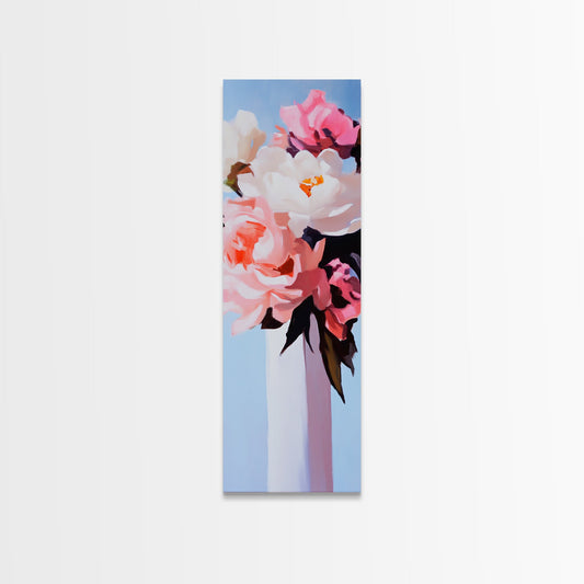 Floral Bouquet, Pink Peony Art, Cottagecore Wall Decor, Romantic Floral Painting, Feminine Wall Art, Vintage Aesthetic, Framed Canvas Print