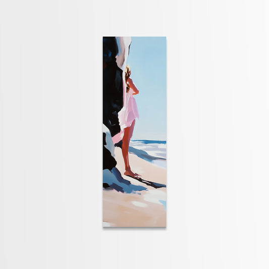 Serene Woman, Beach Reflection, Feminine Art, Framed Canvas Print, Coastal Aesthetic, Boho Minimalist, Bedroom Decor, Neutral Palette