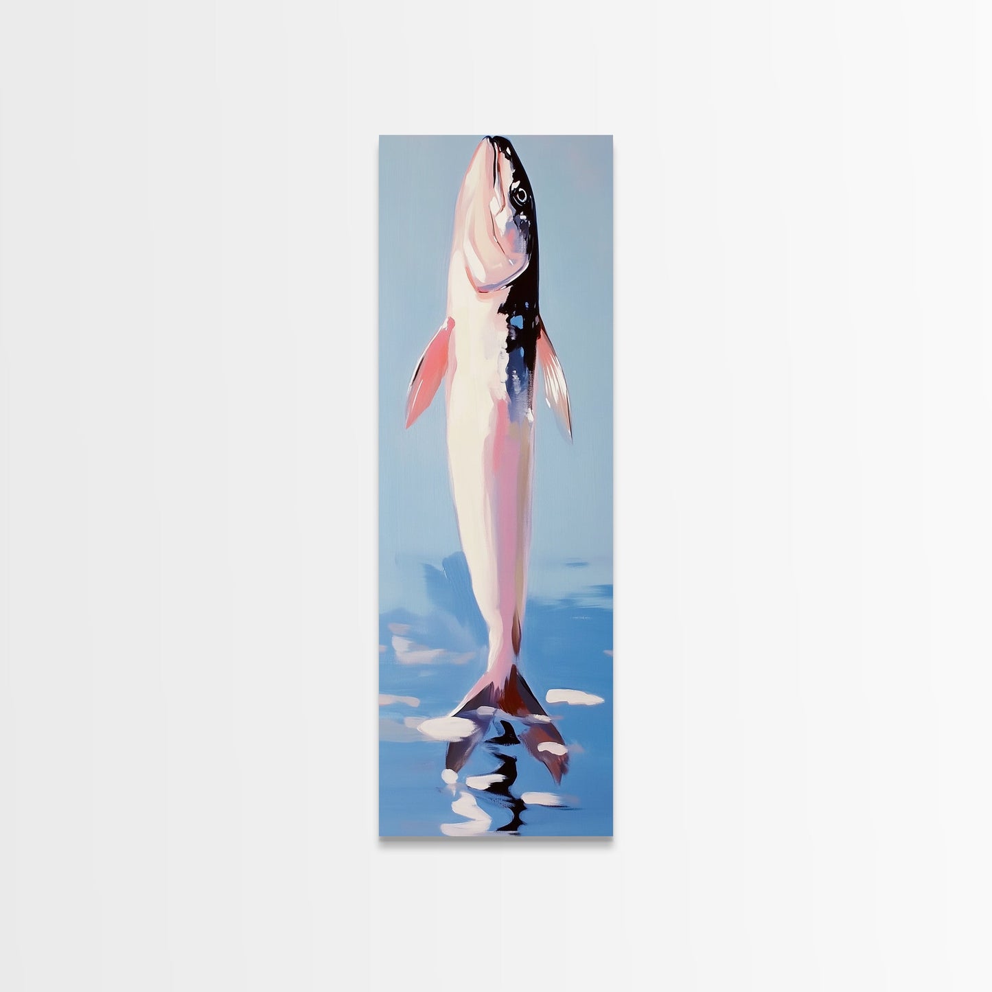 Fish, Water, Minimalist Art, Ocean, Coastal Decor, Marine Life, Blue, White, Kitchen Wall Art, Framed Canvas Print