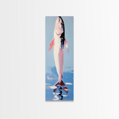 Fish, Water, Minimalist Art, Ocean, Coastal Decor, Marine Life, Blue, White, Kitchen Wall Art, Framed Canvas Print